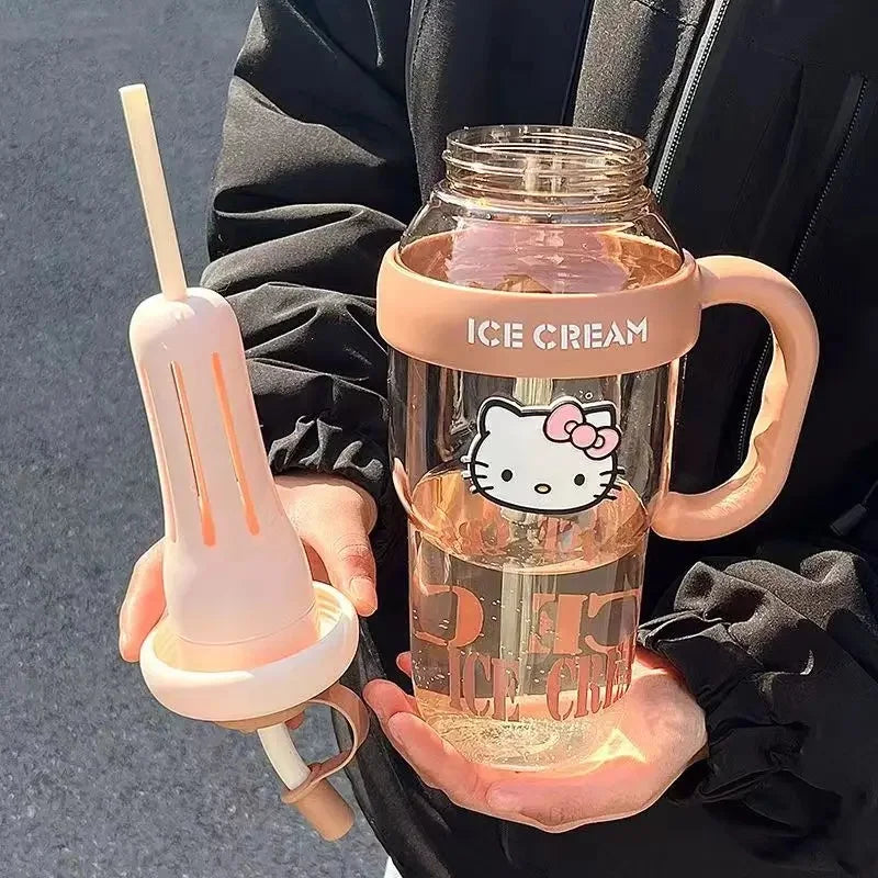 Sanrio Water Cup Hello Kitty  Anime Straw Cup Cartoon Cute Large Capacity Outdoor Activities Portable Tea Separation | 1300ML