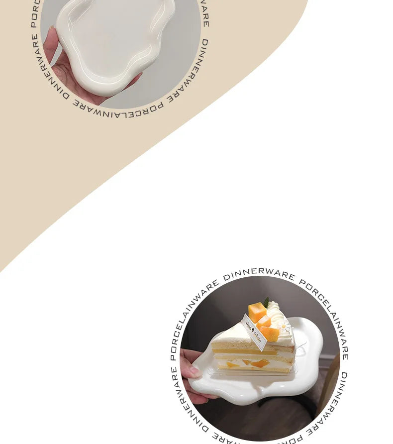 White/Silver Ceramic Plate High-Cloud Plate