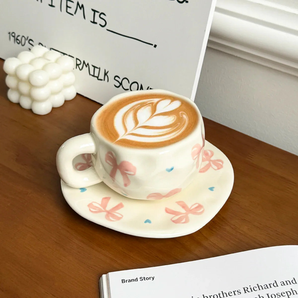 Hand-Kneaded Asymmetrical Bow Tea Cup and Saucer (1 Set)