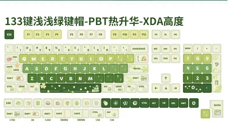 Matcha Green Keycap 133Keys Simple PBT XDA Highly Sublimated Mechanical Keyboard Universal Cartoon Rabbit Puppy Keycaps