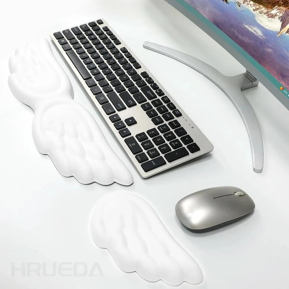 Keyboard Mouse Wrist Rest Angel Wing Memory Foam Mouse Pad Set Wrist Support Ergonomic Non-Slip for Computer Laptop Easy Typing
