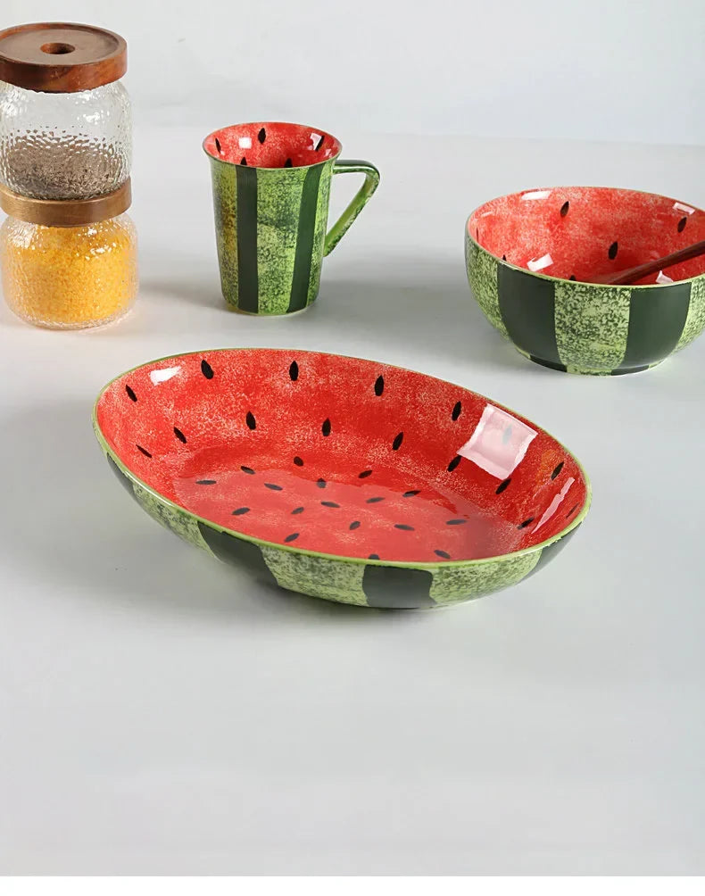 Watermelon Ceramic Cute Hand-painted Tableware Underglaze Color Fruit Shaped Bowl