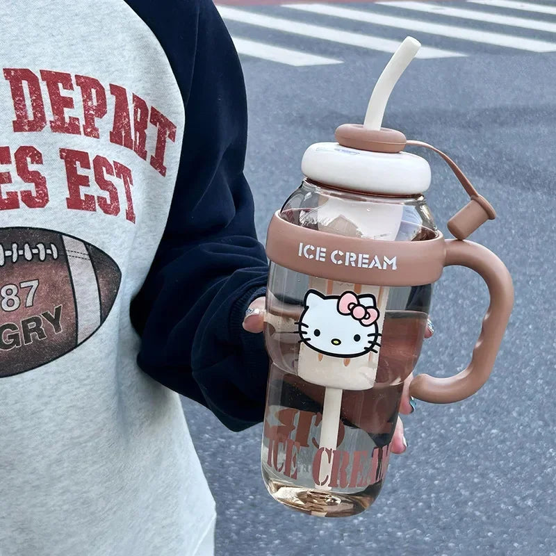 Sanrio Water Cup Hello Kitty  Anime Straw Cup Cartoon Cute Large Capacity Outdoor Activities Portable Tea Separation | 1300ML