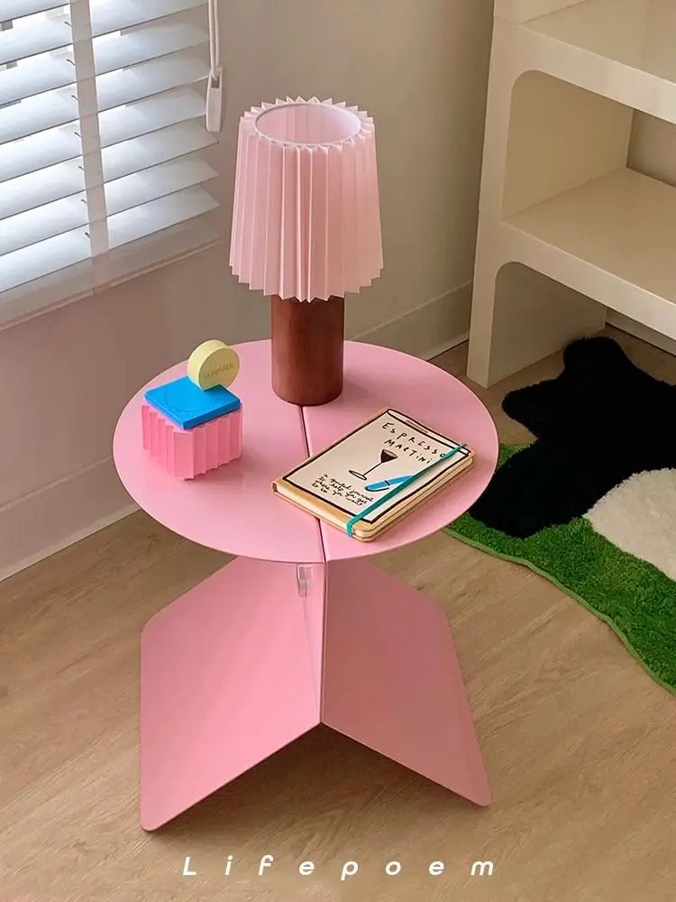 Y2K Pink Side Table - Dopamine Aesthetic Bedside Table with Magazine Rack