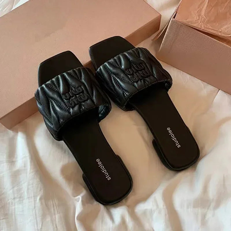 Summer Open Toe Fashion Solid Color Square Toe Lightweight New Slippers Square Heel Casual Comfortable Elegant Women's Shoes