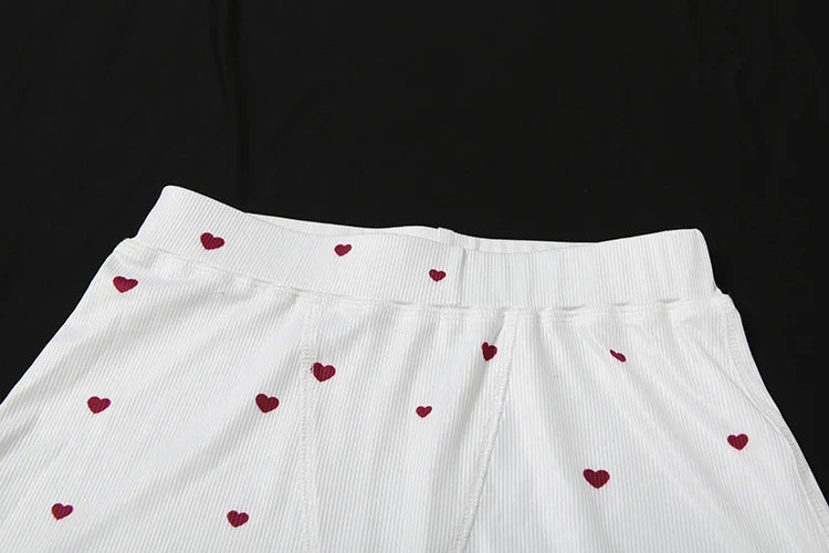 Comfortable Heart Print 2 Piece Set Women Square Collar Sleeveless Crop Tops+Stretch Shorts Sweet Fashion Outfits