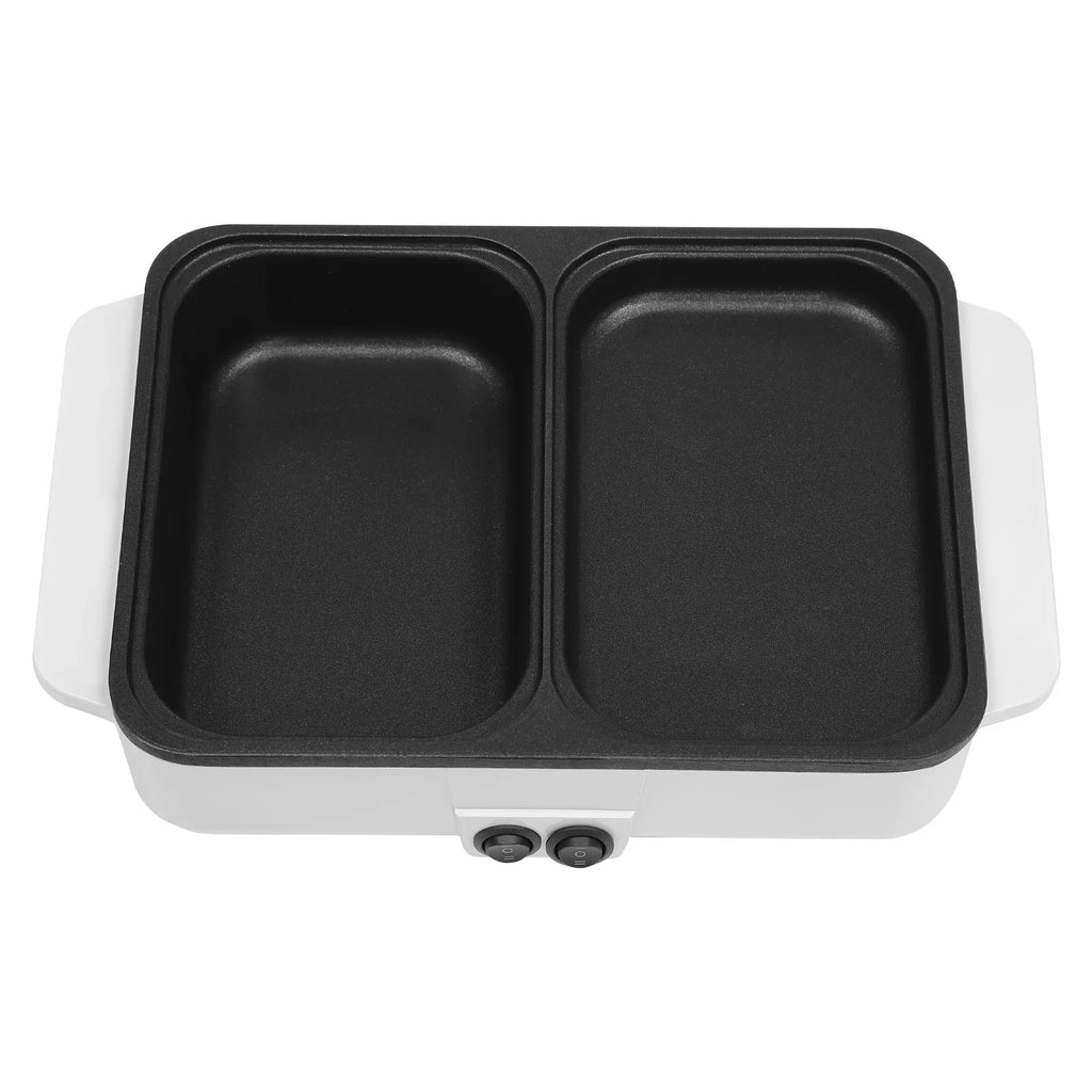 Mini Hot Pot and Grill Combo, Available in Pink, Blue, and White,2-in-1 Mini Hot Pot and Grill for Home Cooking