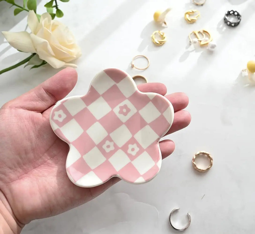 Ceramic Petal Tray, Jewelry Plate Necklace Ring Storage Dish,Jewelry Display Plate Desktop Decor