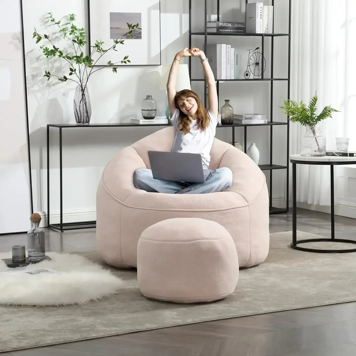 New Beanbag chair and footstool, comfortable beanbag sofa chair, high-pressure foam couch, used in living room and bedroom