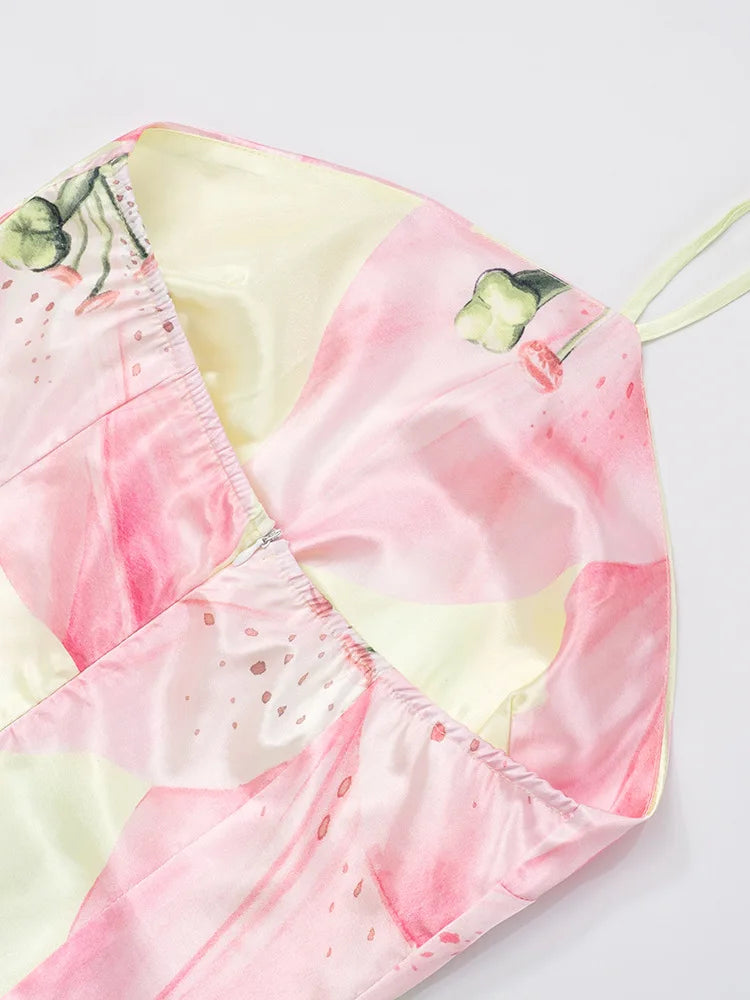 Halter Contrast Print Lace Up Fashion Slim Mini Dress A-line Dress