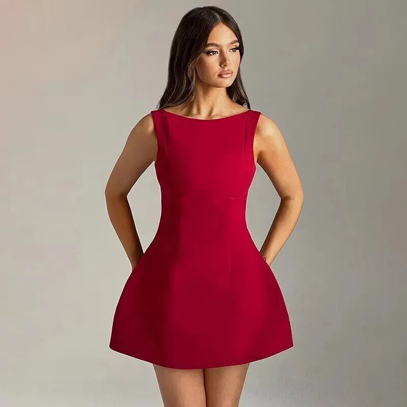 Waist Wrap Elegant A-line Dress Women Spaghetti Strap Mini Spring Summer Dress Backless Sexy Party Dress