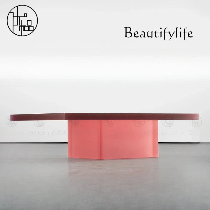 Luxury Creative Pink Rectangular Acrylic Coffee Table Modern Living Room Sofa Matte Corner Table