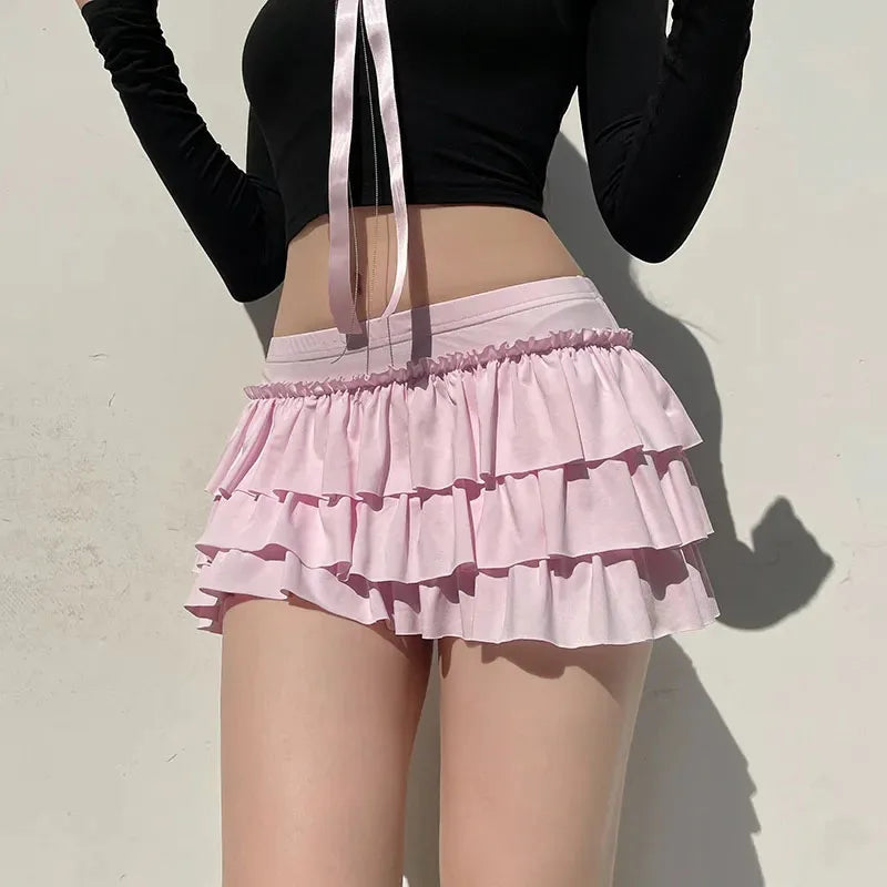 Ladles Bow Sweet A-Line Skirts Women Sexy Slim Low-Waist Mini Skirts