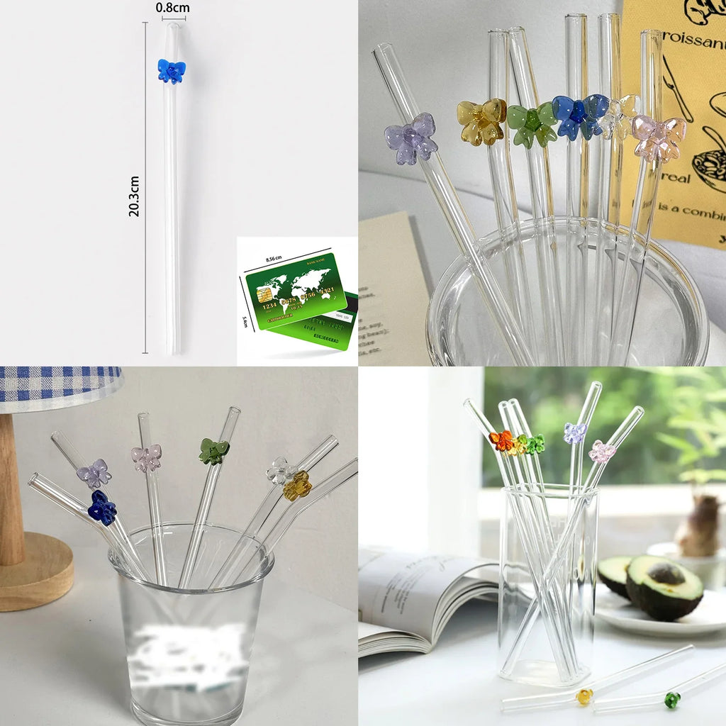 Reusable Glass Straw With Bowknot Drinking Straw
