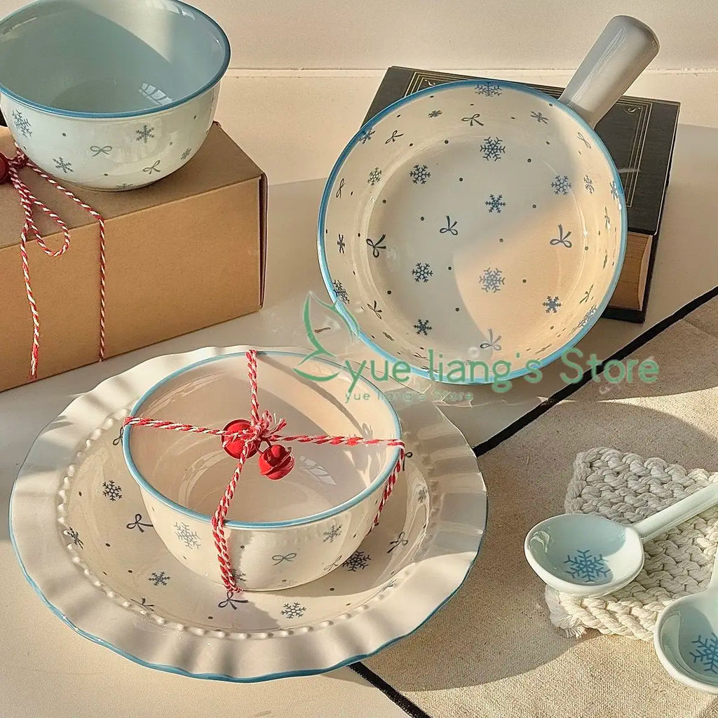 Ceramics Blue Bows Bowl & Plate Dinnerware