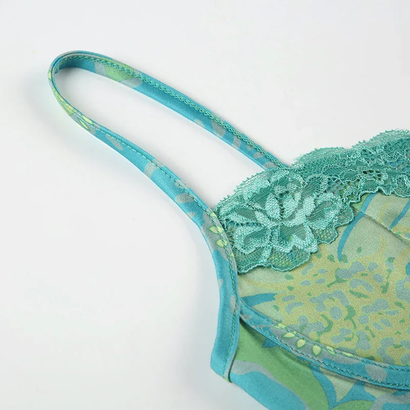 Fashion Chic Print Lace Trim Cams Bustier Women Skinny Retro Hottie Camisole Style