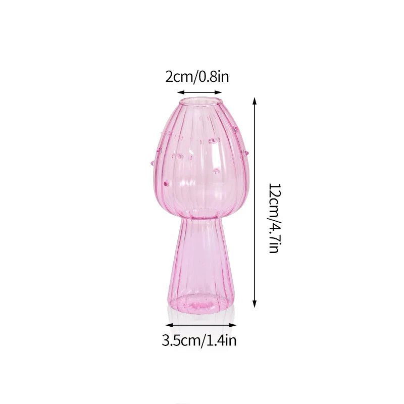 Mushroom Glass Vase Transparent Flower Pot Hydroponic Flower Bottle Jelly Color Plant Pots Aromatherapy Bottle Desktop Decor