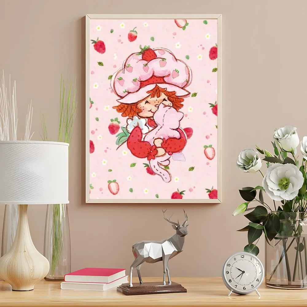Cartoon Strawberry Shortcake Poster Cute Pink Room Decor Printing Home Decoration Waterproof Bathroom Room BedRoom Posters