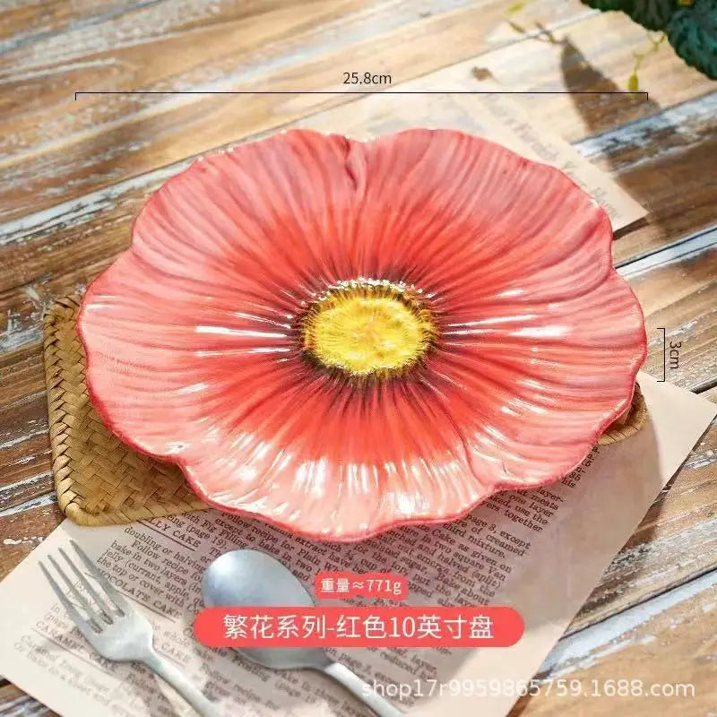 Ceramic Flower Serving Plate Cake Dessert Plate Flower Ceramic Bowl Tableware Set Dining Table