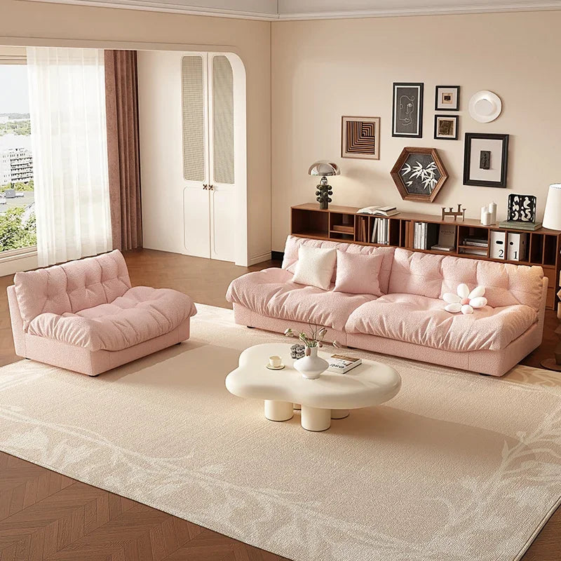 Pink Cloud Living Room Sofa Modern Simple Luxury Couch Straight Ergonomic Sofa Living Room Furniture