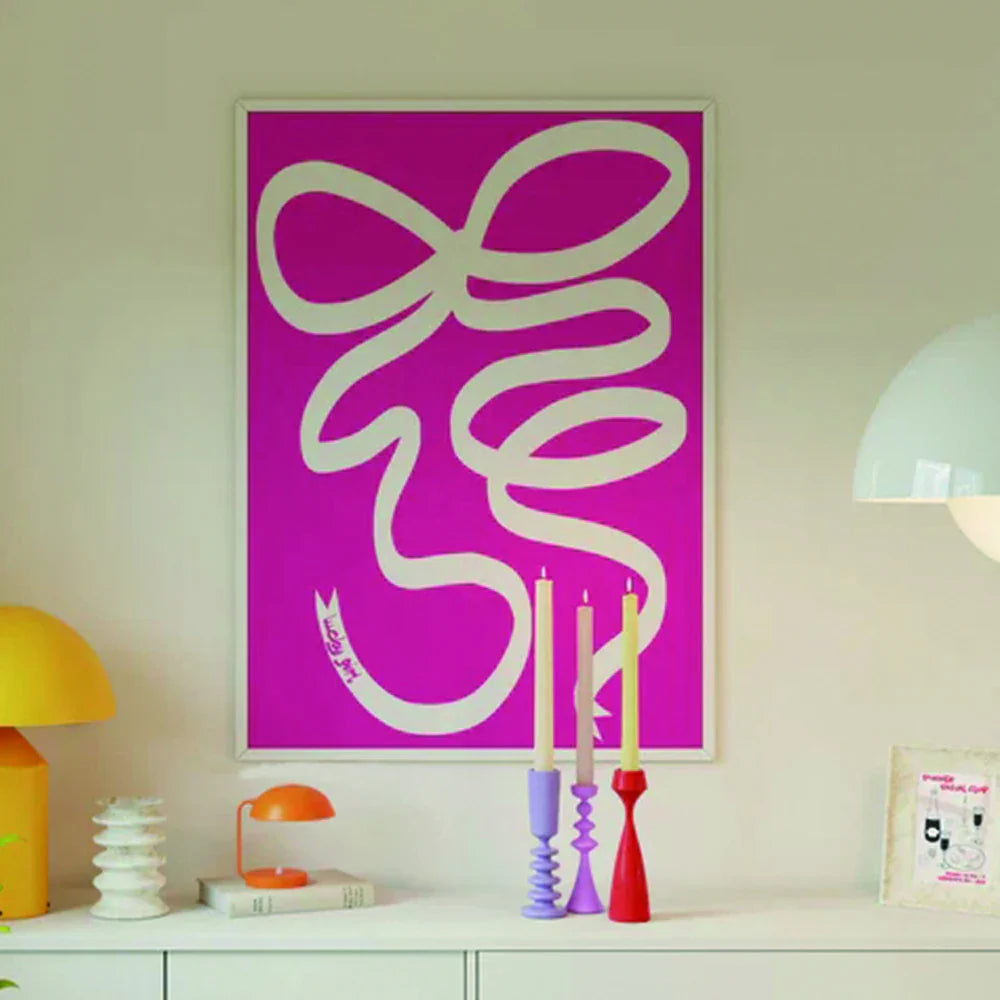 Modern Minimalism Lucky Girl Pink Bow Wall Art Canvas Poster Print Picture Painting For Living Room Bedroom Home Decor