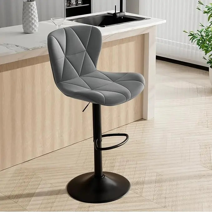 Faux Leather Bar Chairs Adjustable Swivel Barstools, Upholstered Counter Height with High Backrest for Kitchen Island