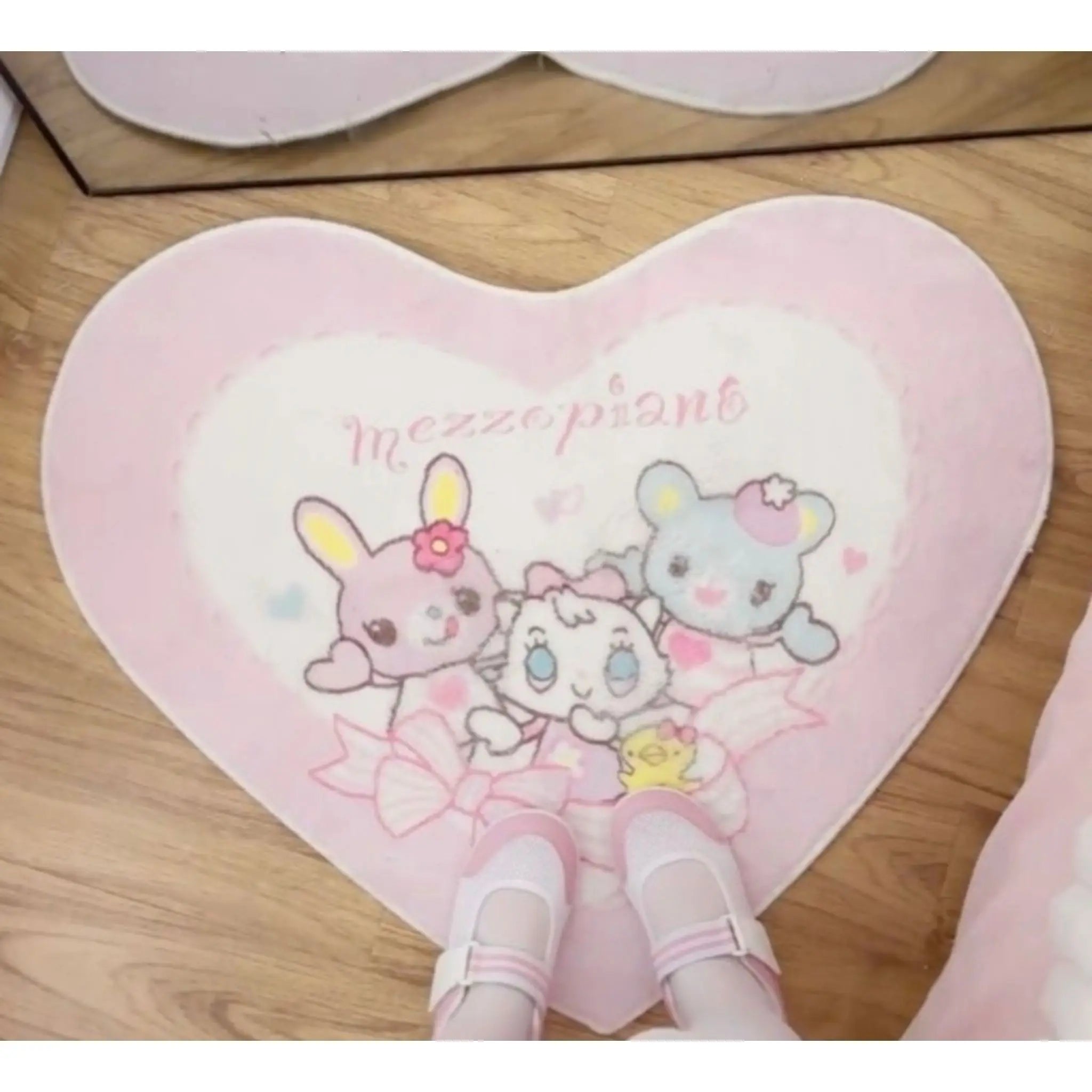 Japanese Cartoon Love Shape Carpet Lolita Cute Sweet Girl Fluffy Home Mats Imitation Cashmere Y2k Floor Mat