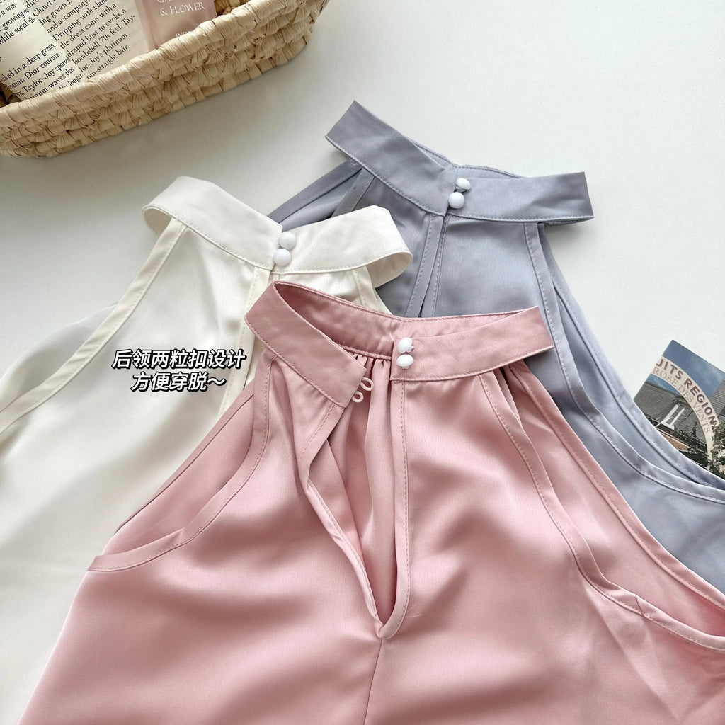 Sweet Hot Girl Casual Suit Women's Summer Satin Sleeveless Top High Waist Long Skirt Two-piece Set Fashion Female Clothes