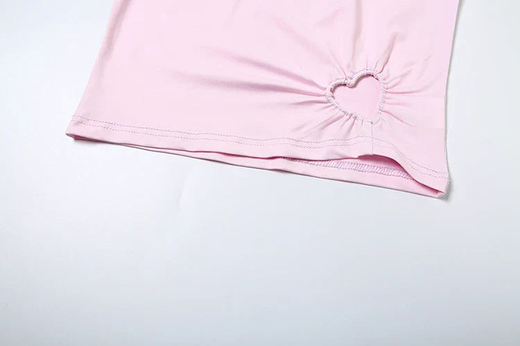 Heart Hollow 2 Piece Set Women o-Neck Sleeveless Tops+Skinny Stretch Pants