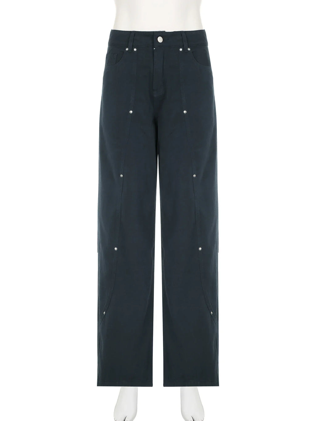 Casual Loose Rivet Jeans Wide Leg Pants Basic Low-Waisted Straight Pants Streetwear