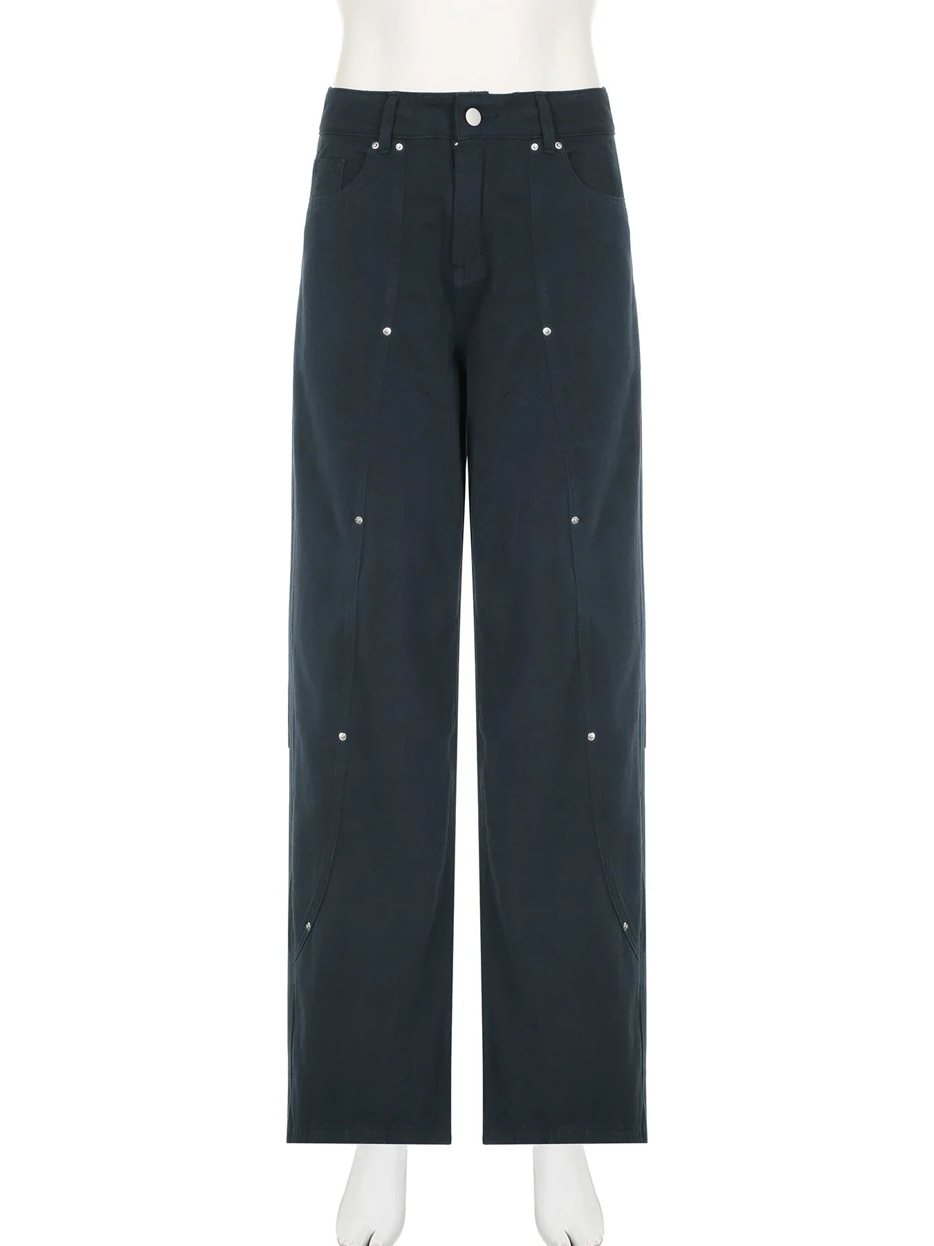 Casual Loose Rivet Jeans Wide Leg Pants Basic Low-Waisted Straight Pants Streetwear