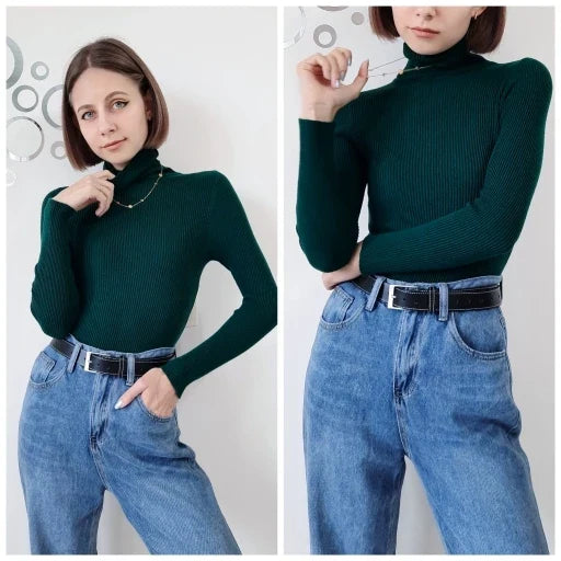 Women Fall Turtleneck Sweater Knitted Soft Pullovers Cashmere Jumpers Basic Soft Sweaters For Women Autumn Winter