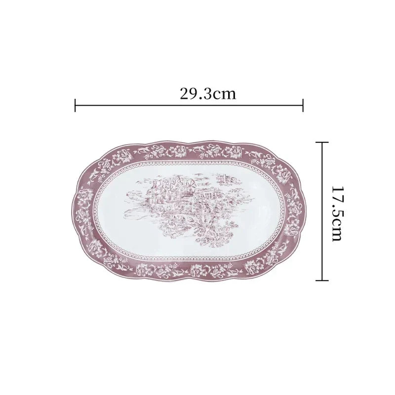 Purple Ceramic Plate Retro French Style Exquisite Dining Plates Home High End Tableware