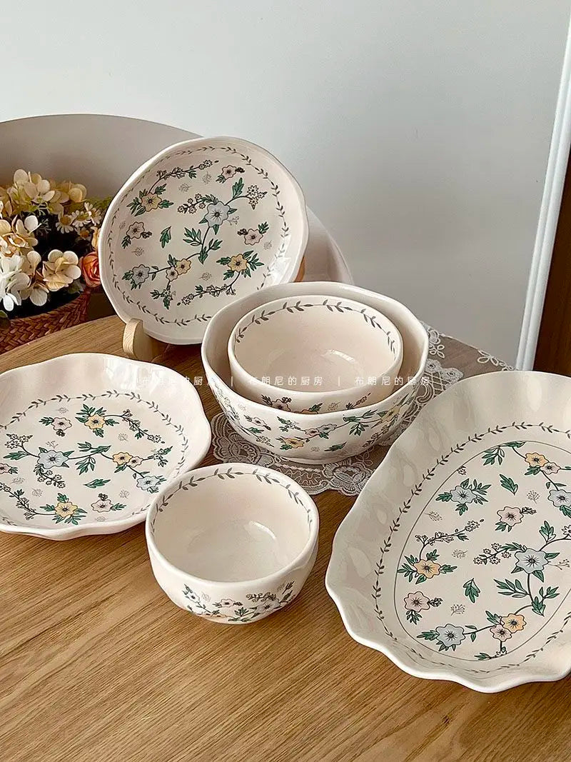Ceramic Floral Bowl Plate Set