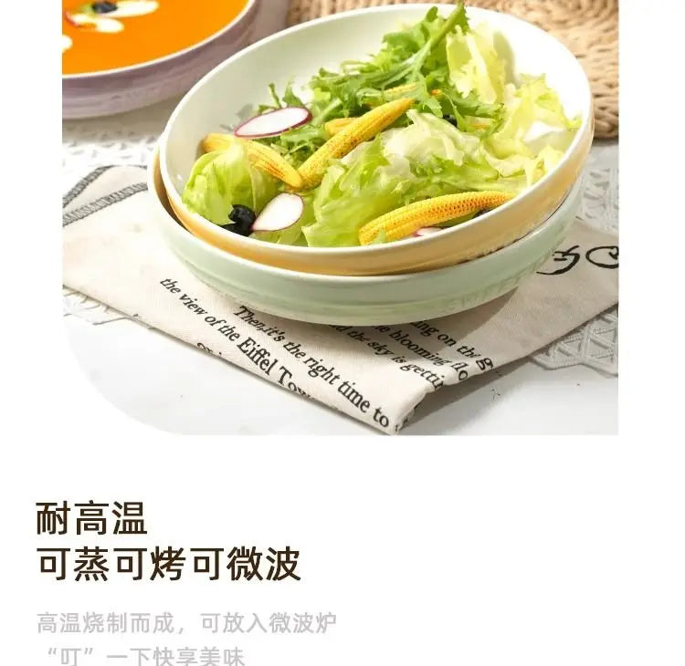 Gradual Change 8-inch Ceramic Deep Plate, High-end High-value Trays Underglaze Color Deep Plate Bowls