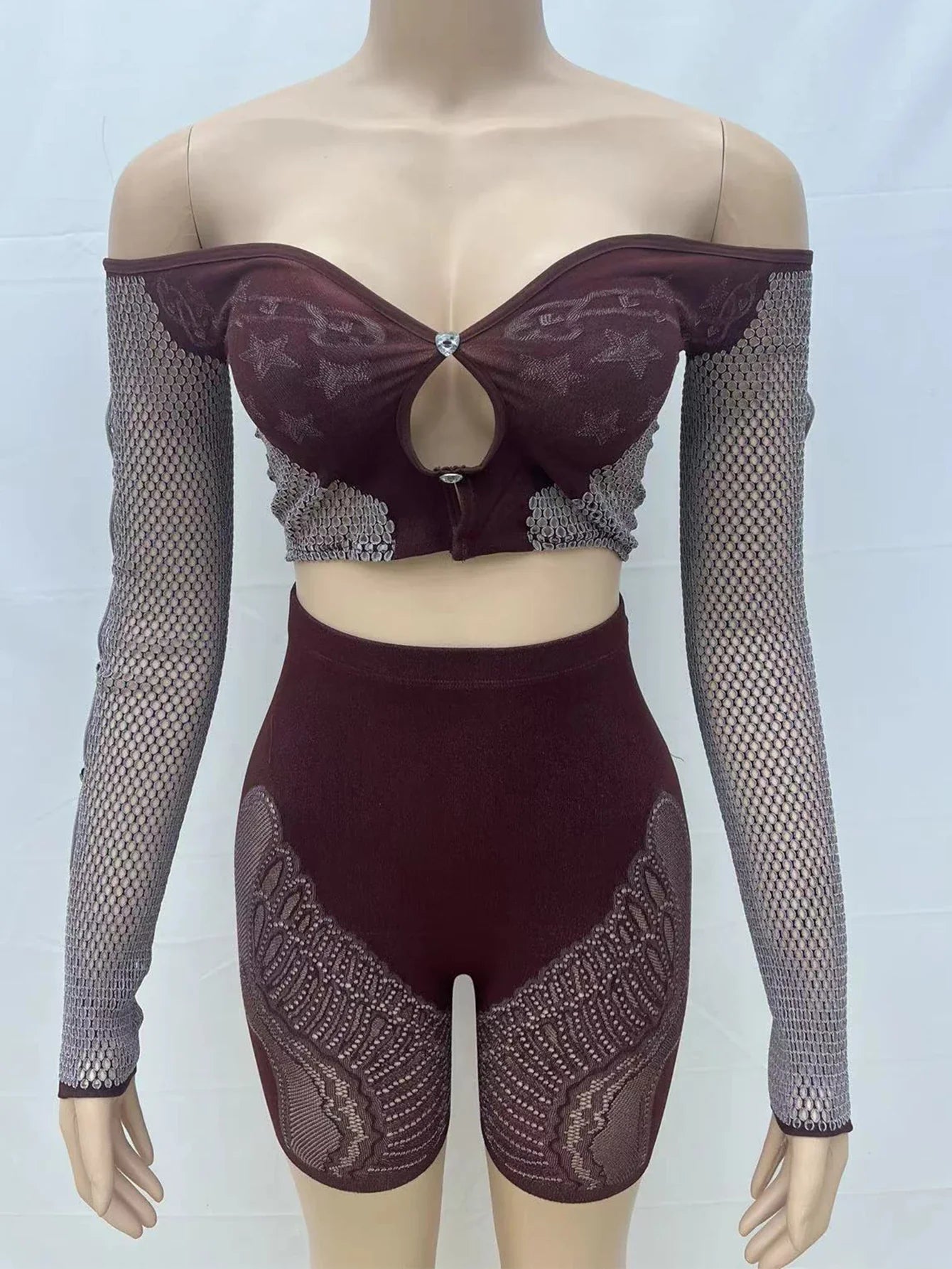 Sexy See Through Rhinestone Jumpsuit Women Pants Summer Bodycon Romper Jumpsuit Woman Long Sleeve