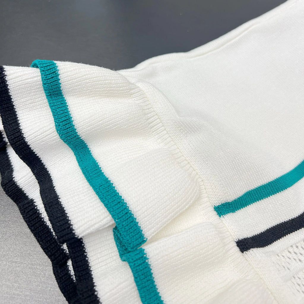 Chic Fashion Sexy Package Hips Knitted Mini Dress - Summer Vintage Turn-down Collar Ruffled Party Dress Streetrwear