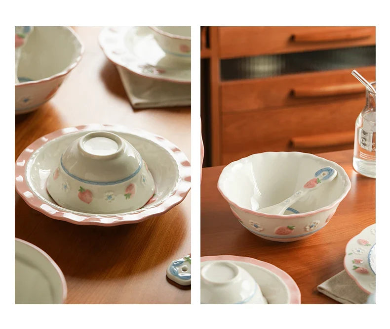Cute Strawberry Ceramic Porcelain Tableware