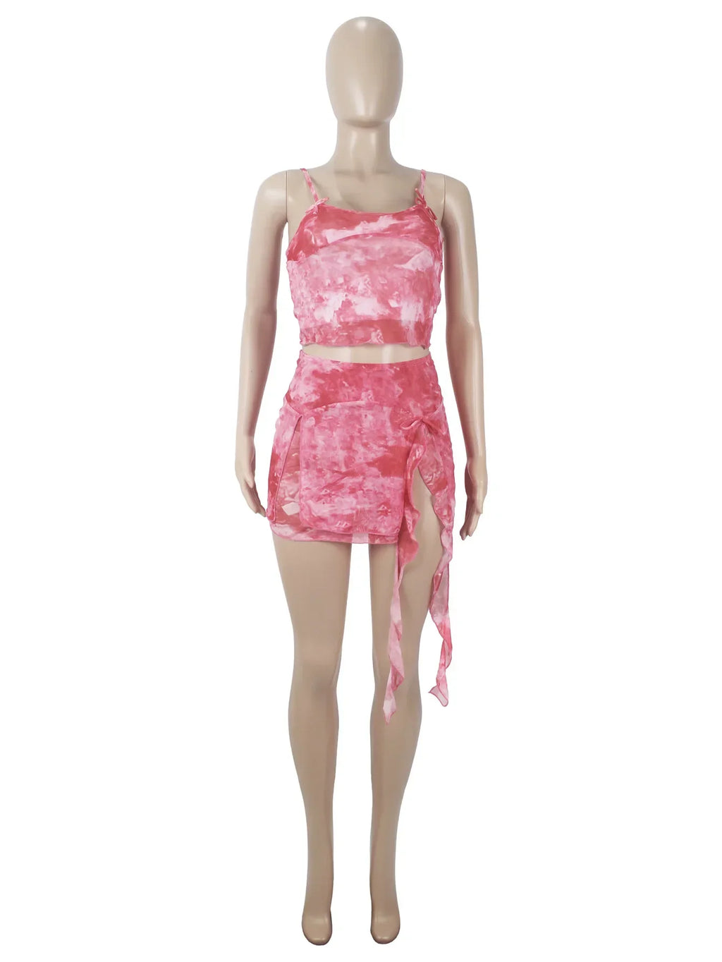 Women's Fashionable Mesh Printing Sexy Side Slit Mini Two Piece