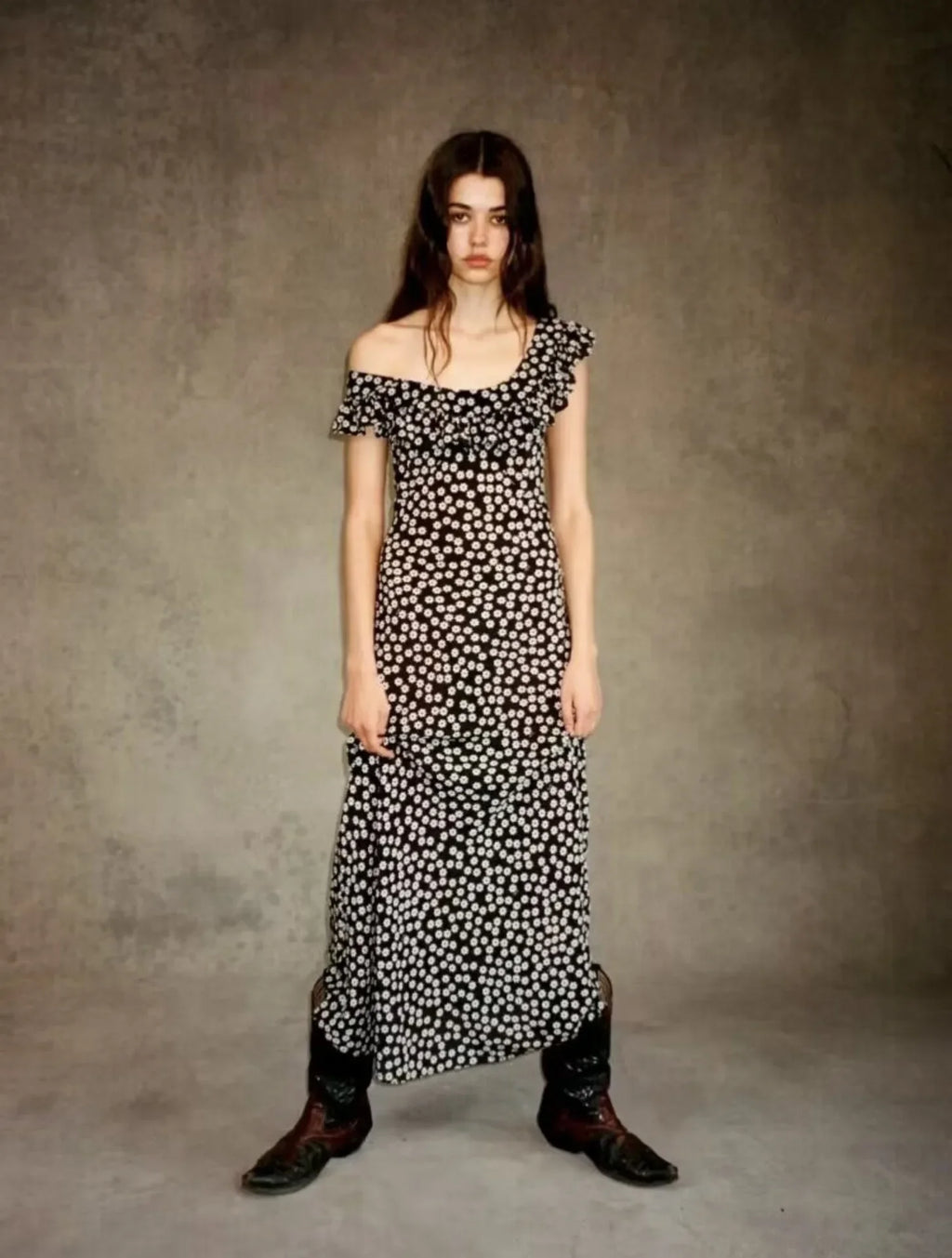 French Daisy Vintage Girl Silk Polka Dots U Neck V Back Sexy Summer Women Long Dress