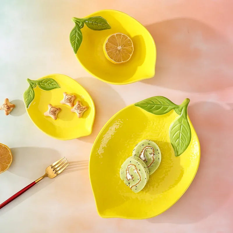 Lemon Shaped Ceramic Dinner Plate Soup Bowl - Fruit Snack Dishes Tableware