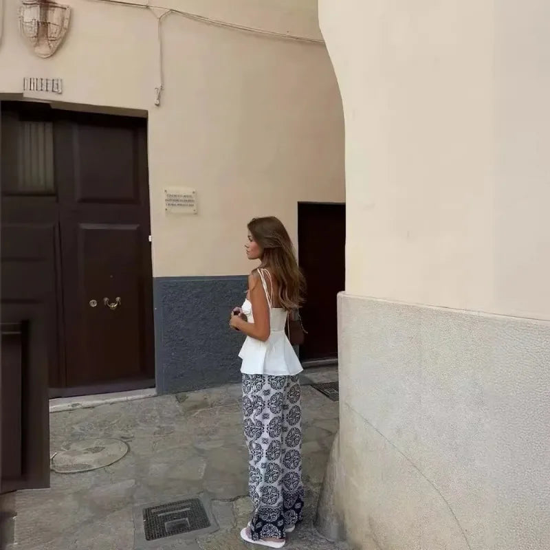 White Smocked Strappy Camisole Women's Sexy Sleeveless Ruffle Slim Bra Solid Color Streetwear Y2k Women's Tops Camisole