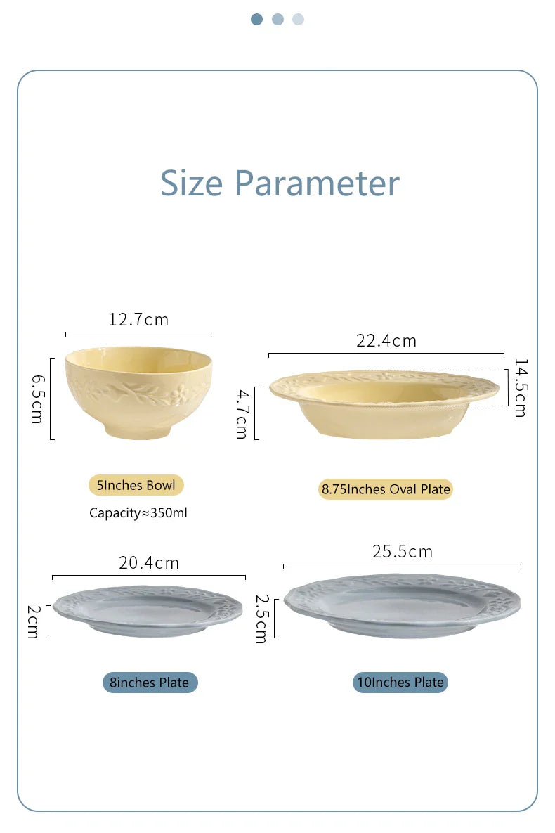 Glossy Solid Ceramic Serving Plate Floral Print Cute Bowl Versatile Dishes Simple Kitchen Tablewares