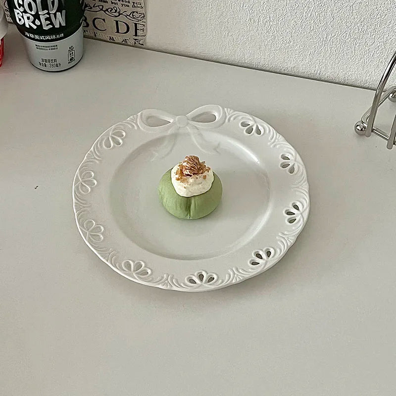 French Bow Dessert Plate Cake Western Cuisine Plate Exquisite Salad Ceramic Flat Plate