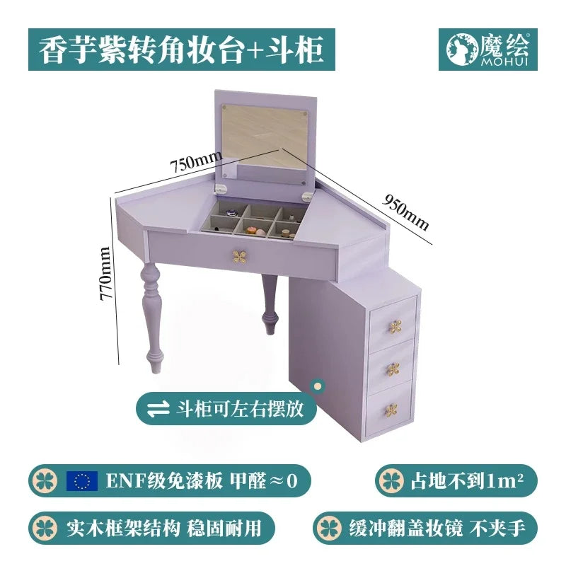 Small Pink Makeup Vanity Table with Mirror and Drawers for Bedroom Storage - Stylish Coiffeuse Furniture