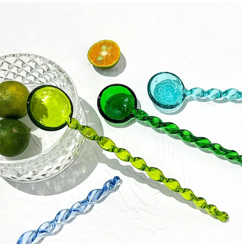 Glass Scoops with Long Handle Colorful and Cute Teaspoon Kitchen Accessories