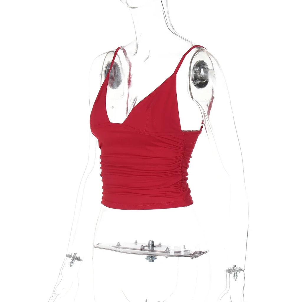 Sleeveless Ruched Bodycon Camisole Women'S Solid Sexy Top Party Club Streetwear Clothes Y2K