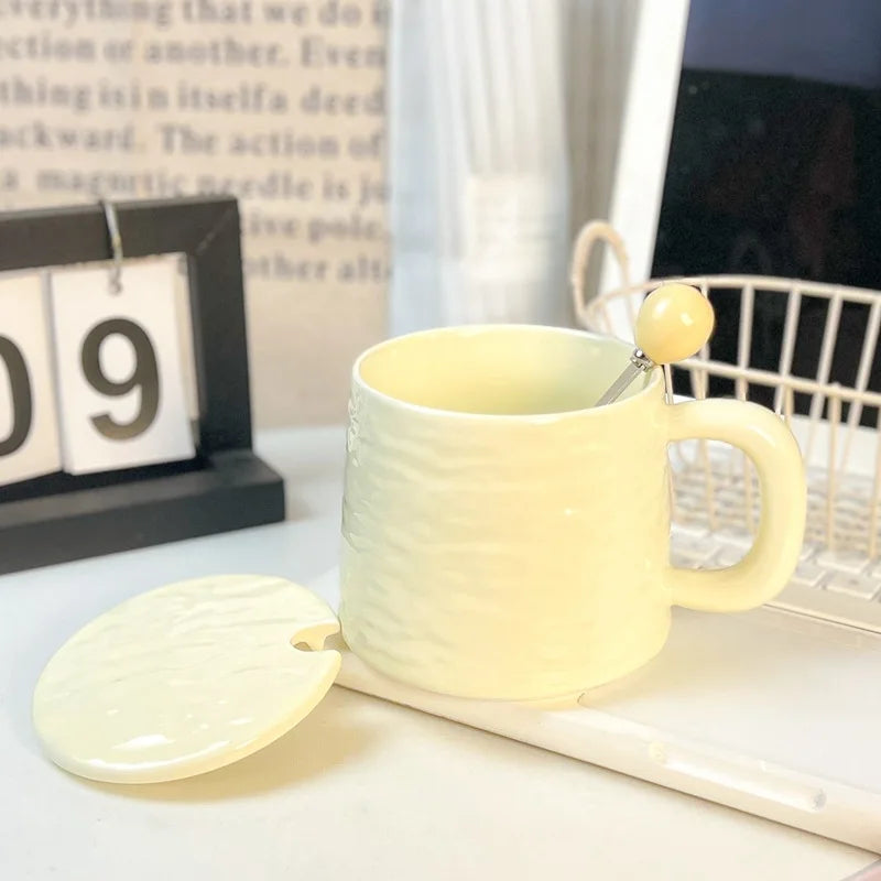Rock-patterned Ceramic Mugs with Spoons