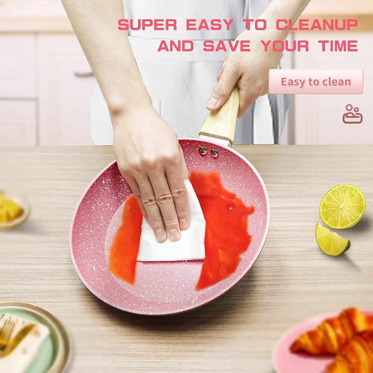 Nonstick Frying Pan 9.5in Pink PTFE PFOA-Free Omelet Skillet for Kitchen Toxin-Free