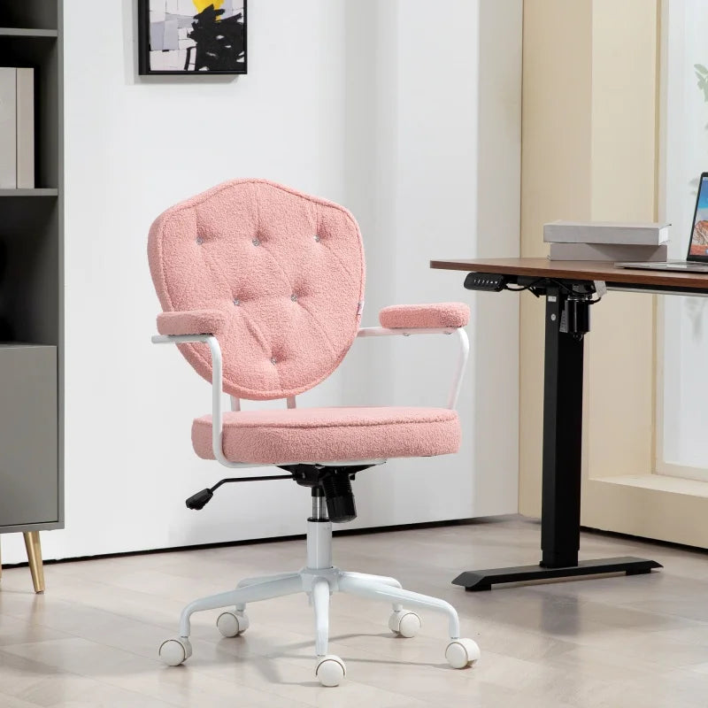 Pink Fabric Swivel Desk Chair Adjustable Height Reclining for Home Office Chair Stylish Comfortable Computer Chair with Armrests